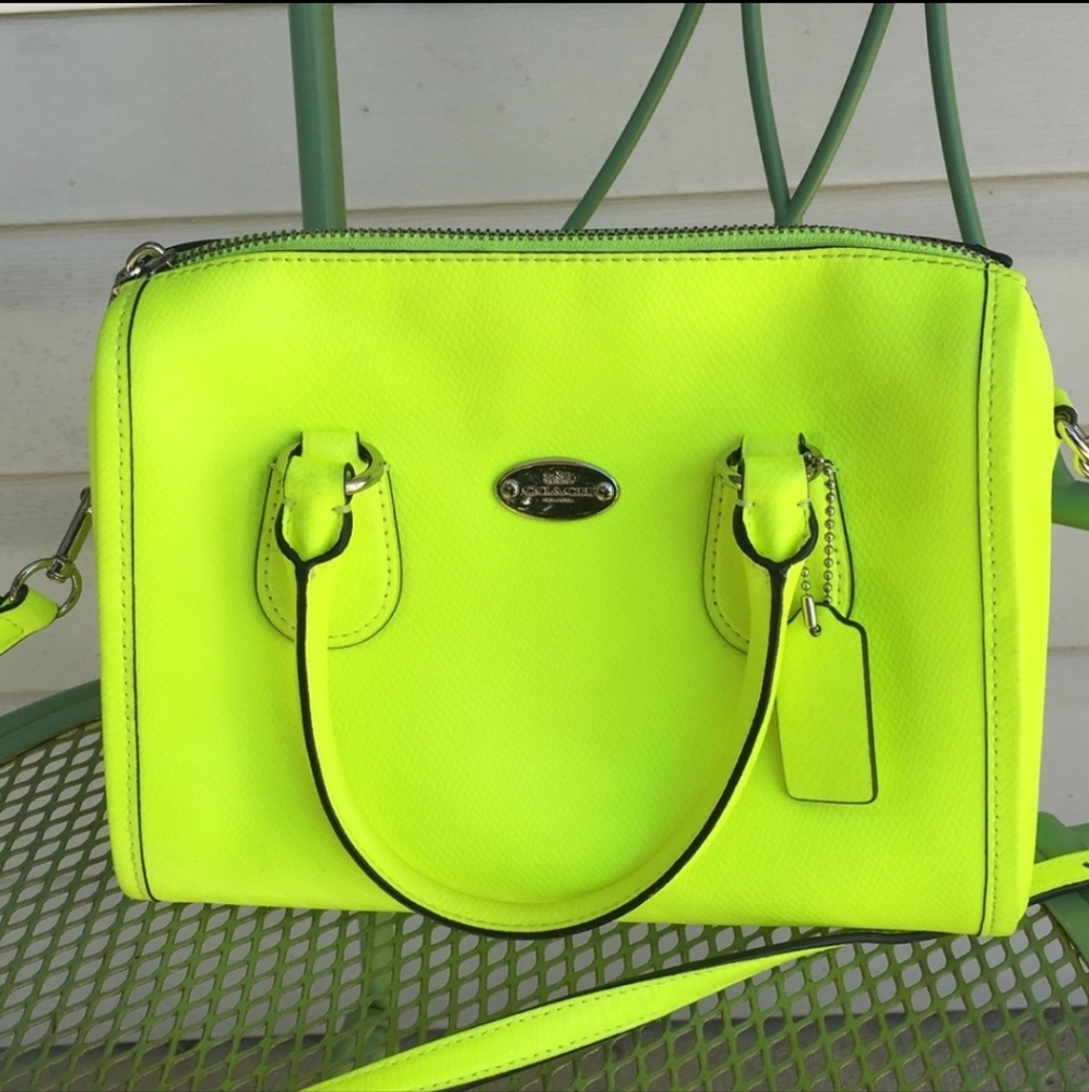 Neon Yellow Coach mini Bennett purse Highlighter